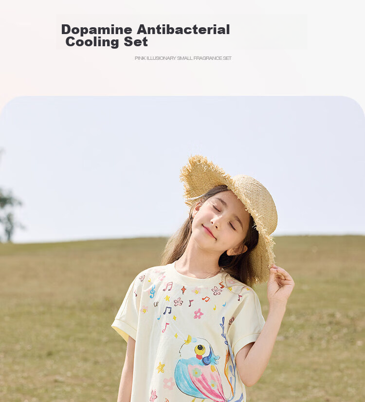 CHANZUIGOU (CHANZUIGOU) [7A Antibacterial Cooling] Girls Printed Set 2026 Summer New Children's Short Sleeve Pants Sports Two-Piece Set 2